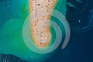 Aerial scene of Zlatni rat beach on BraÃÂ island, Croatia photo